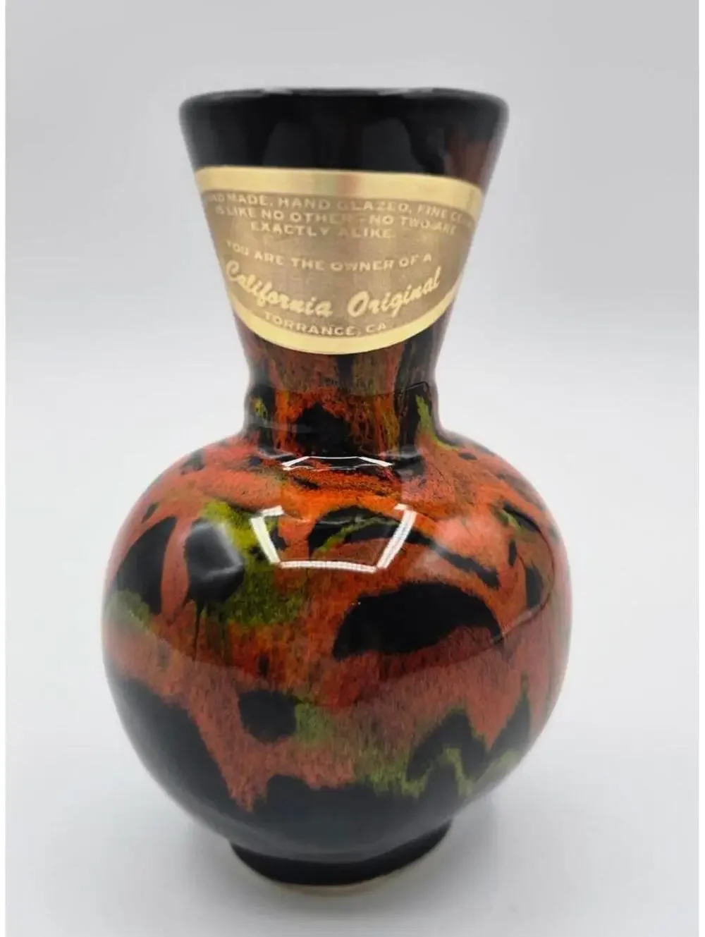Vintage MCM California Originals Drip Glaze Vase Black Orange Green
